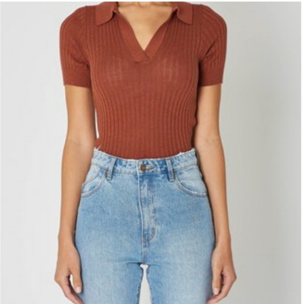 ROLLA'S Rust Ribbed Short-Sleeve Polo Top - Picture 7 of 10
